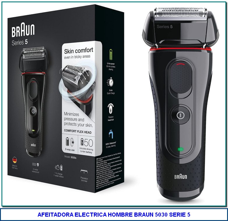Braun 5030 Series 5 - Afeitadora Eléctrica Hombre, Afeitadora Barba, Recortador de Precisión Extraíble, Recargable e Inalámbrica...