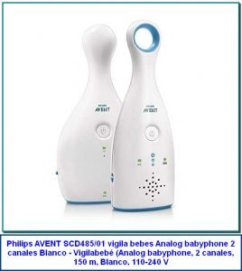 Philips AVENT SCD485/01 vigila bebes Analog babyphone 2 canales Blanco - Vigilabebé (Analog babyphone, 2 canales, 150 m, Blanco, 110-240 V, 200 x 300 x 100 mm)