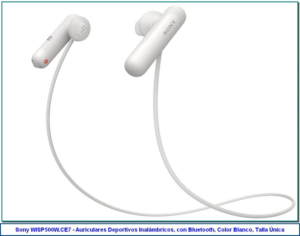 Sony WISP500W.CE7 - Auriculares Deportivos Inalámbricos, con Bluetooth, Color Blanco, Talla Única de Sony 3,5 de 5 estrellas 272 valoraciones | 14 preguntas respondidas Precio recomendado: 90,00 € Precio: 47,99 € Envío GRATIS. Ver detalles Ahorras: 42,01 € (47%) Precio final del producto Nuevos (11) desde 47,99 € + Envío gratis Color: Blanco 47,00 € 47,99 € 48,90 € 48,38 € Libertad inalámbrica con la tecnología Bluetooth y NFC Los diafragmas de tipo abierto de 13.5 mm dejan pasar el sonido ambiente Diseño ligero con colocación detrás del cuello y agarre seguro Resistente al sudor y a las salpicaduras con un índice IPX6 Hasta 8 horas de reproducción
